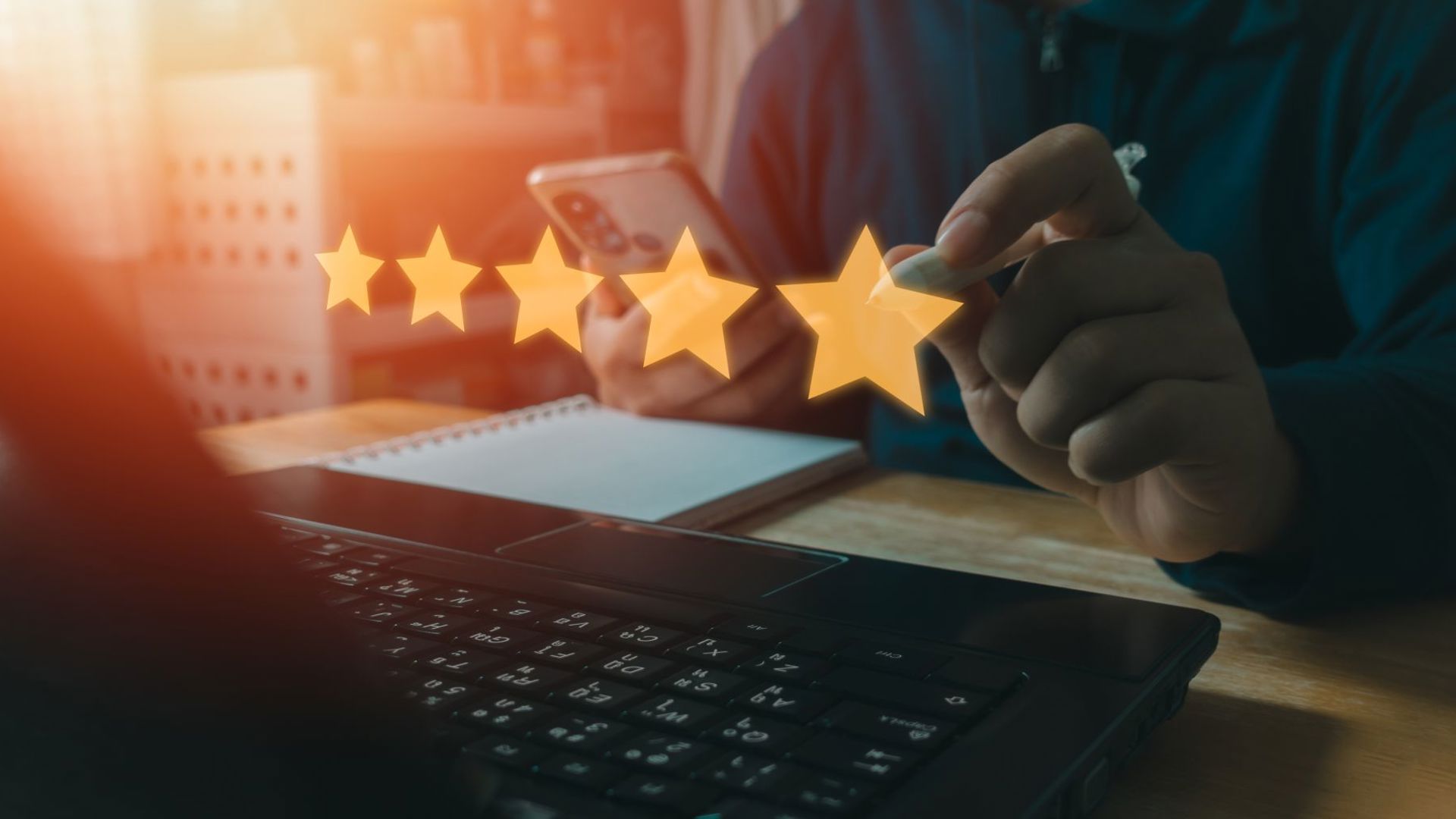 Testimonial theme with five stars overlaid